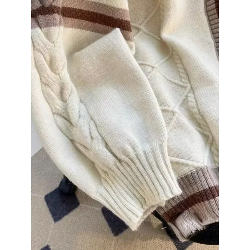 Bow Knit Cardigan – Y2K Aesthetic Contrast Trim Sweater - Sweaters - Long - V-neck - Cardigans - 4