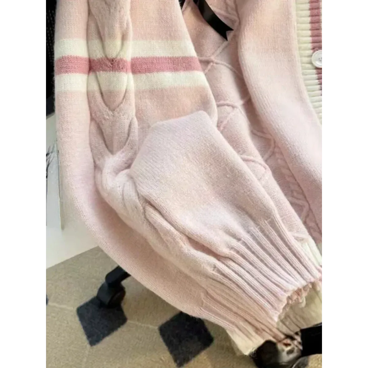 Bow Knit Cardigan – Y2K Aesthetic Contrast Trim Sweater - Sweaters - Long - V-neck - Cardigans - 5