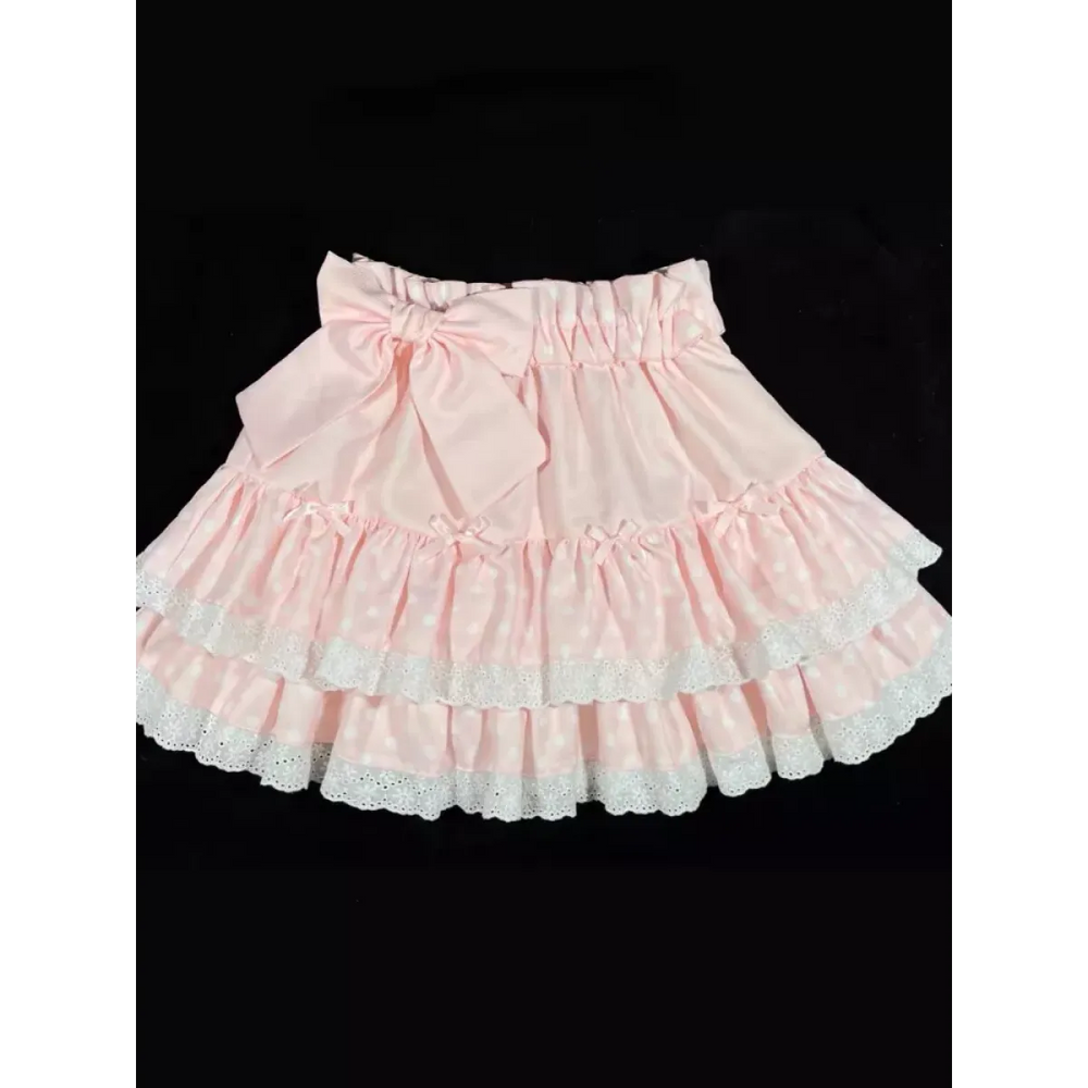 Sweet Bow Lace Ruffles Pleated Skirt - Kawaii Cake Skirt - Bottoms - 1