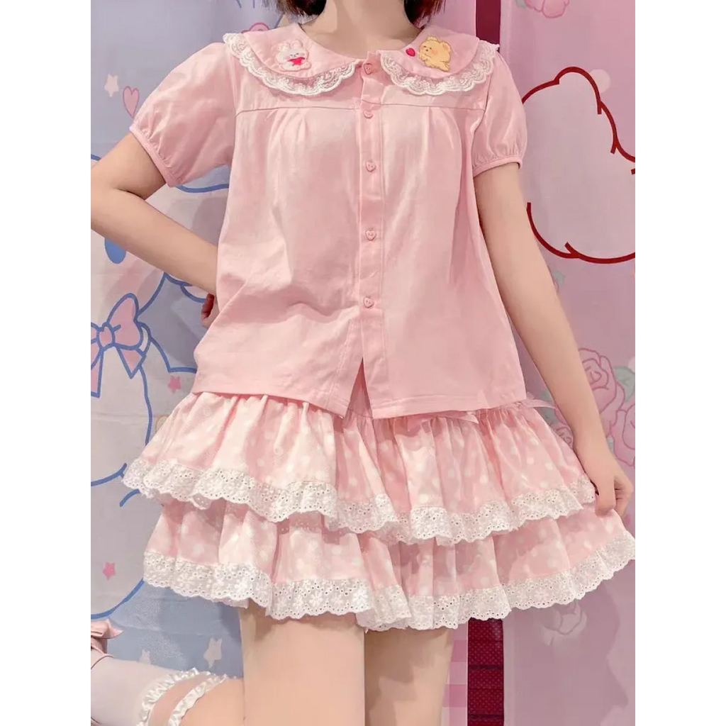 Sweet Bow Lace Ruffles Pleated Skirt - Kawaii Cake Skirt - Bottoms - 3