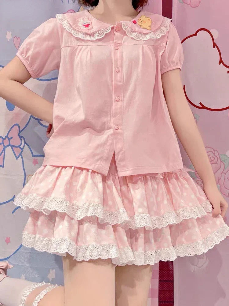 Sweet Bow Lace Ruffles Pleated Skirt - Kawaii Cake Skirt - Bottoms - Skirts - 3 - 2024