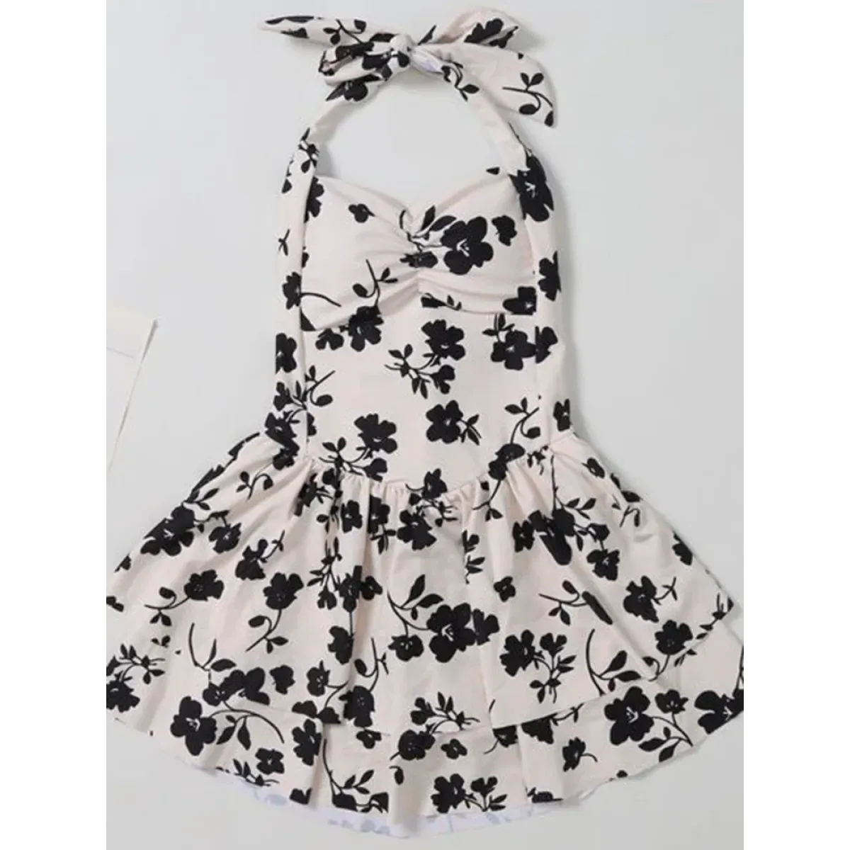 Floral Lace-Up Bow Swimsuit Dress - All Dresses - Swimwear - 1