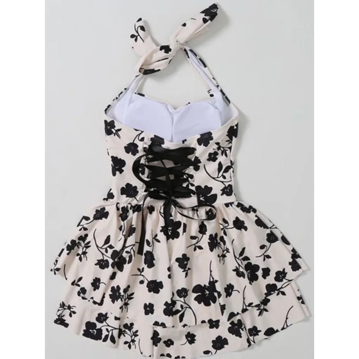 Floral Lace-Up Bow Swimsuit Dress - All Dresses - Swimwear - 2