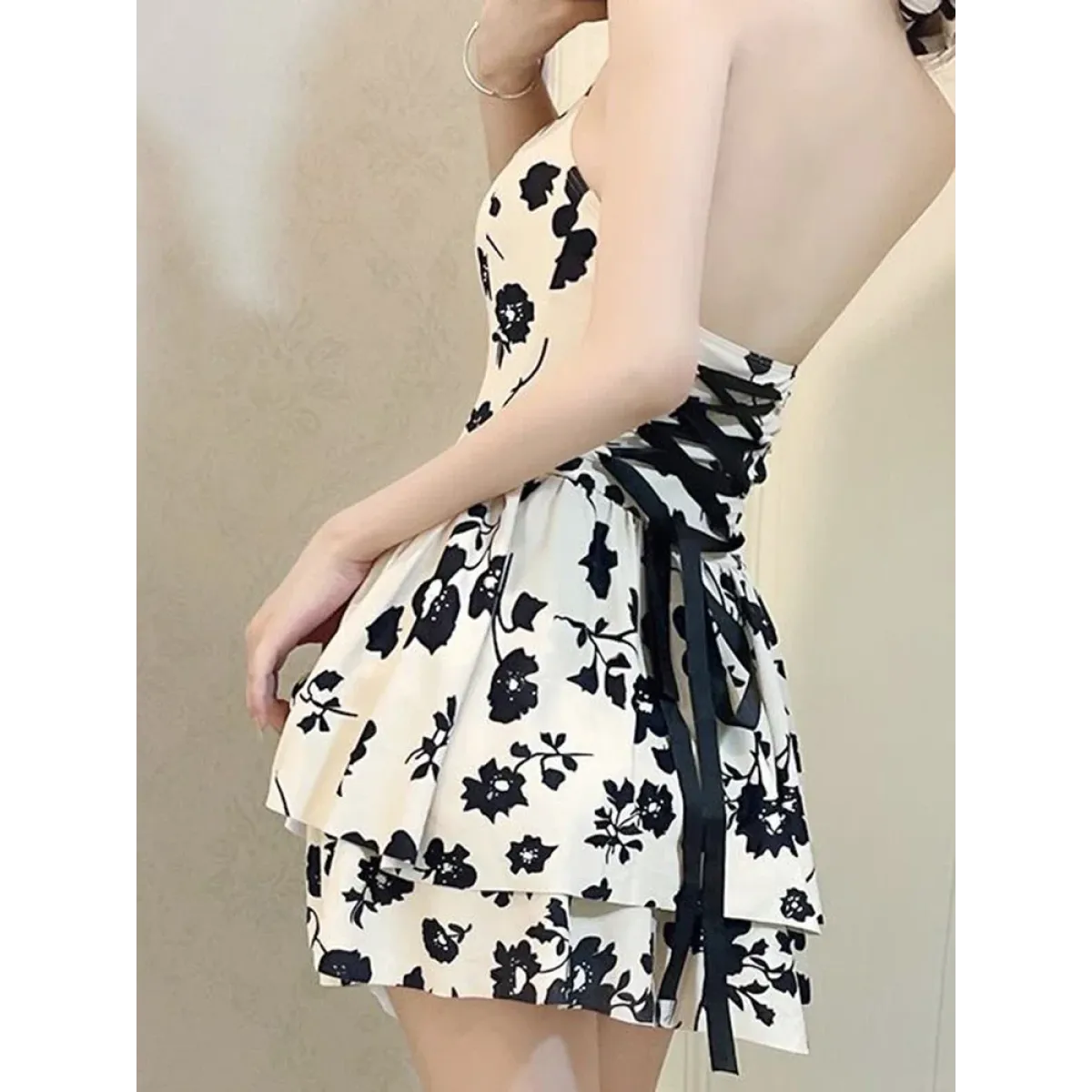 Floral Lace-Up Bow Swimsuit Dress - All Dresses - Swimwear - 3