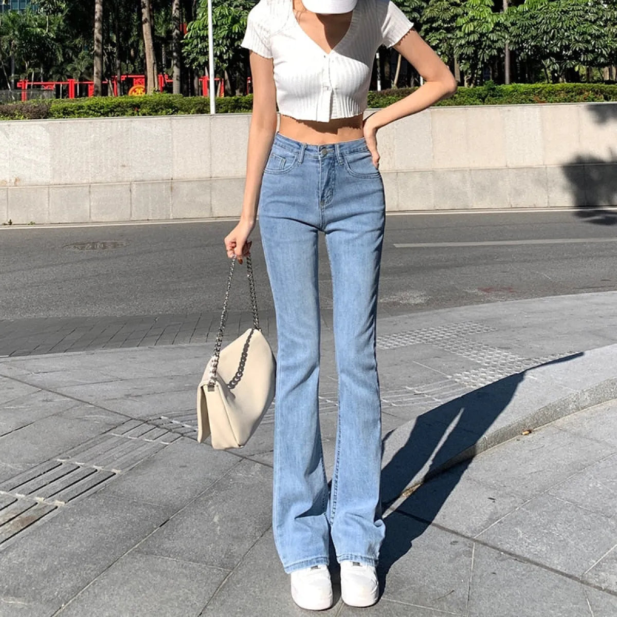 Elastic Boyfriend Style Denim Jeans - Bottoms - 2