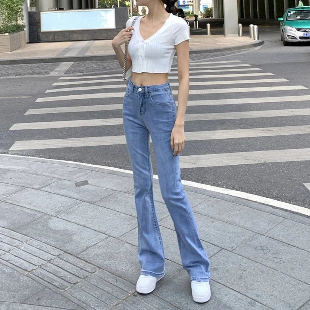 Elastic Boyfriend Style Denim Jeans - Bottoms - 10