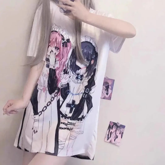 Breezy Loose Cartoon Print Shirt - T-Shirts - Women T-shirts - 14