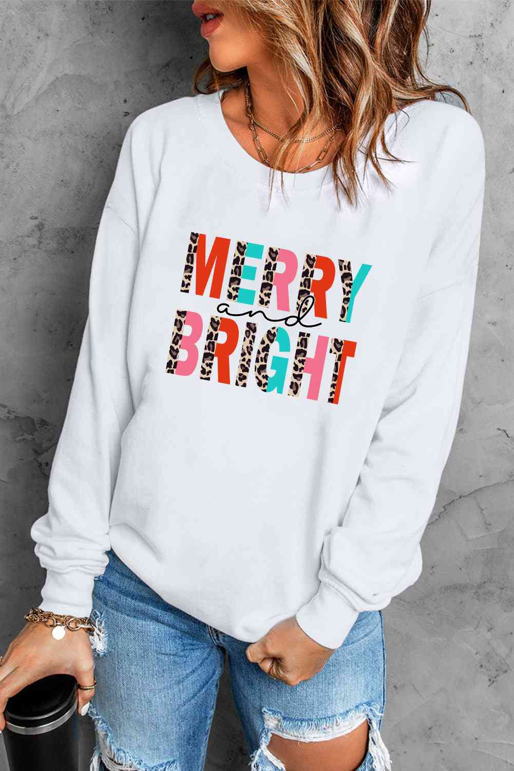 MERRY AND BRIGHT Graphic Sweatshirt - White / S - T-Shirts - Shirts & Tops - 1 - 2024