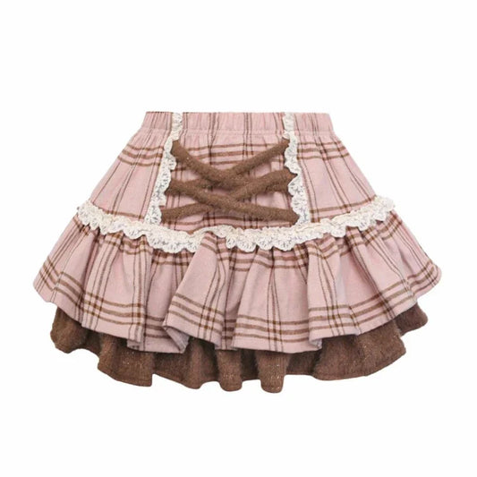 Brown Plaid Ruffle Hem Mini Skirt – Kawaii Harajuku Style - Beige / S - Bottoms - 2025 - 3 - Worldwide Shipping