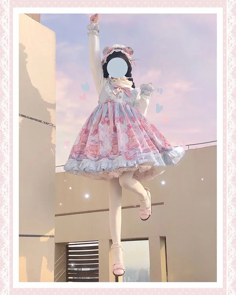 Pink Sweet Lolita JSK Dress - Bubble Bear Print - All Dresses - Dresses - 10 - 2024