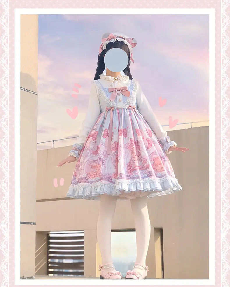 Pink Sweet Lolita JSK Dress - Bubble Bear Print - All Dresses - Dresses - 11 - 2024