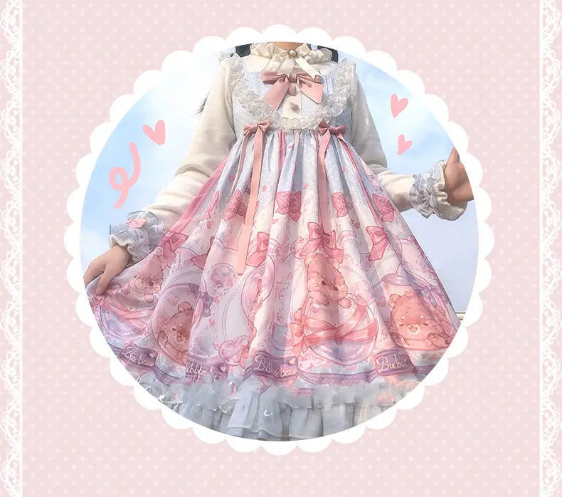 Pink Sweet Lolita JSK Dress - Bubble Bear Print - All Dresses - Dresses - 13 - 2024