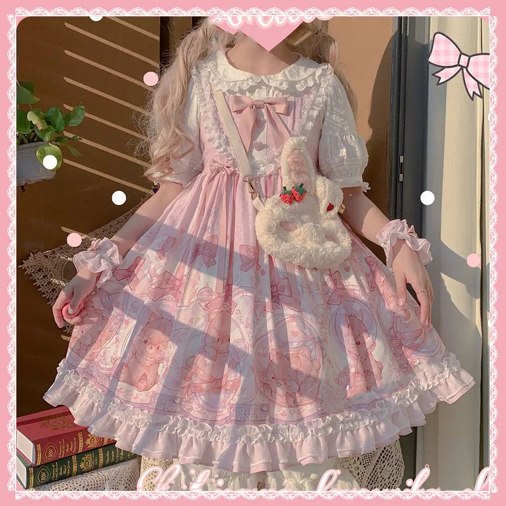 Pink Sweet Lolita JSK Dress - Bubble Bear Print - All Dresses - Dresses - 4 - 2024