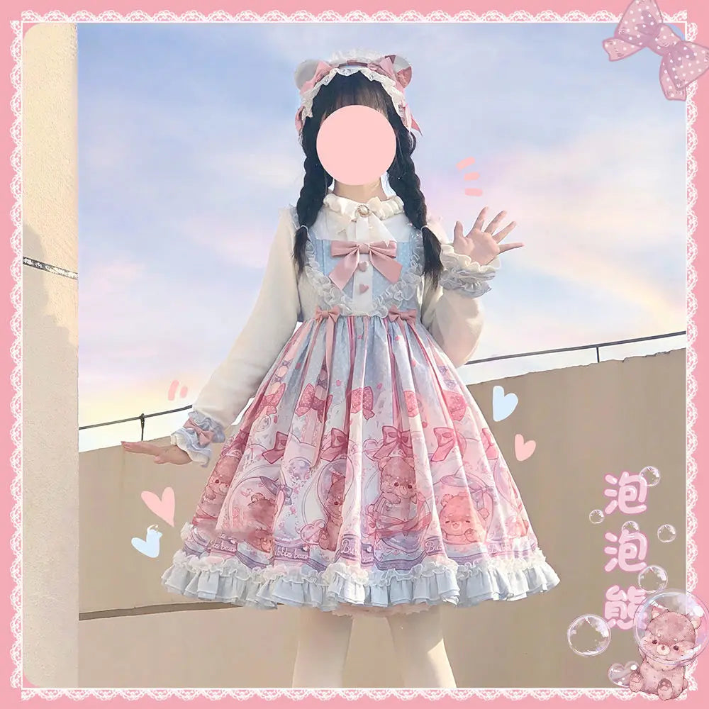 Pink Sweet Lolita JSK Dress - Bubble Bear Print - All Dresses - Dresses - 5 - 2024