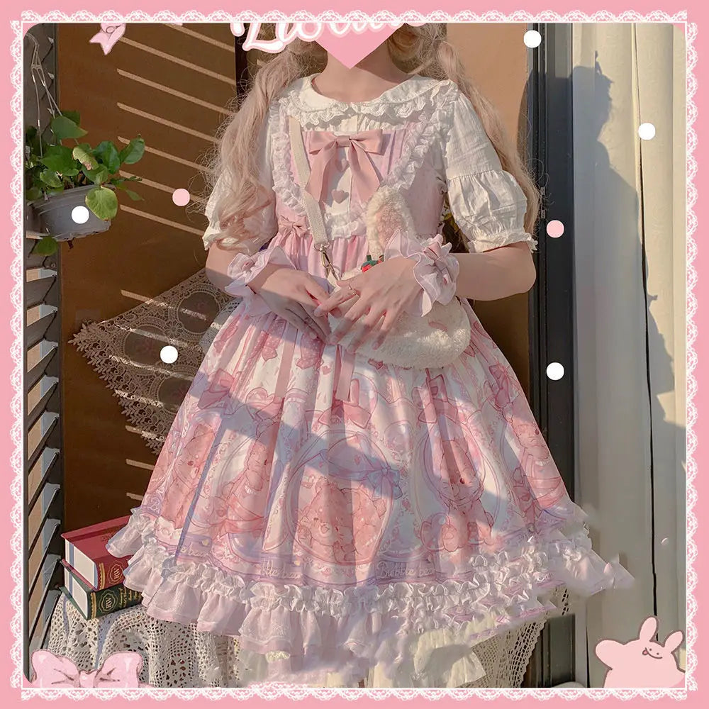 Pink Sweet Lolita JSK Dress - Bubble Bear Print - All Dresses - Dresses - 6 - 2024