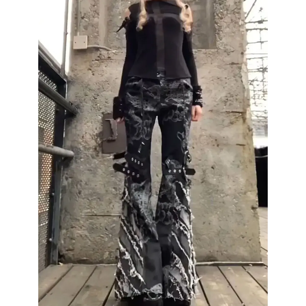 Gothic Y2K Flare Ripped Strap Jeans - Bottoms - Jeans - 6