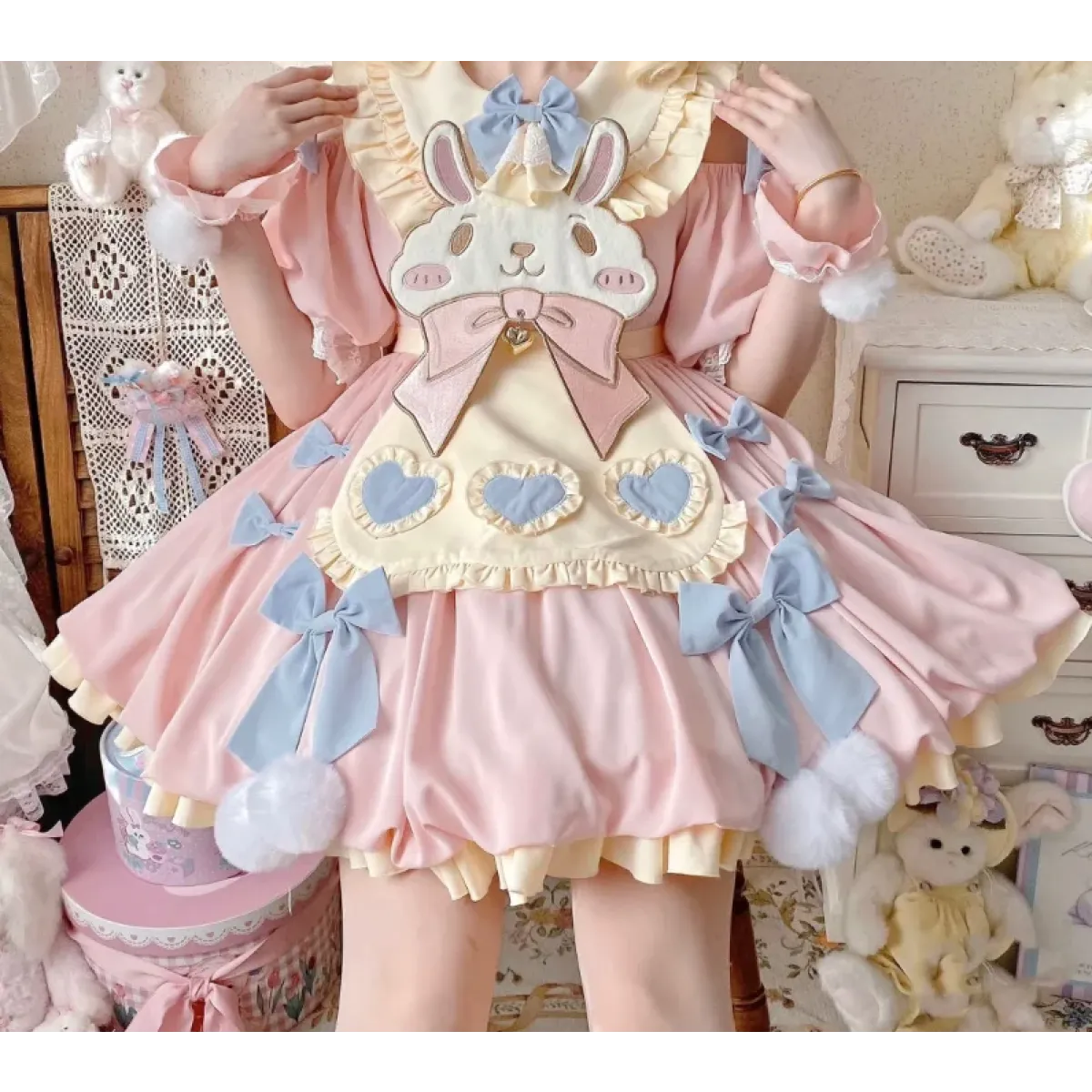 Pastel Lolita Bunny Bow Dress - All Dresses - Lolita Dress - 1