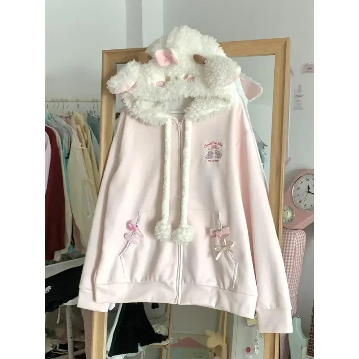 Kawaii Bunny Ear Lace-Up Hooded Zip Jacket - Women’s Clothing & Accessories - Hoodie - 5