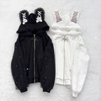 Kawaii Bunny Ear Lace-Up Hooded Zip Jacket - Women’s Clothing & Accessories - Hoodie - 2