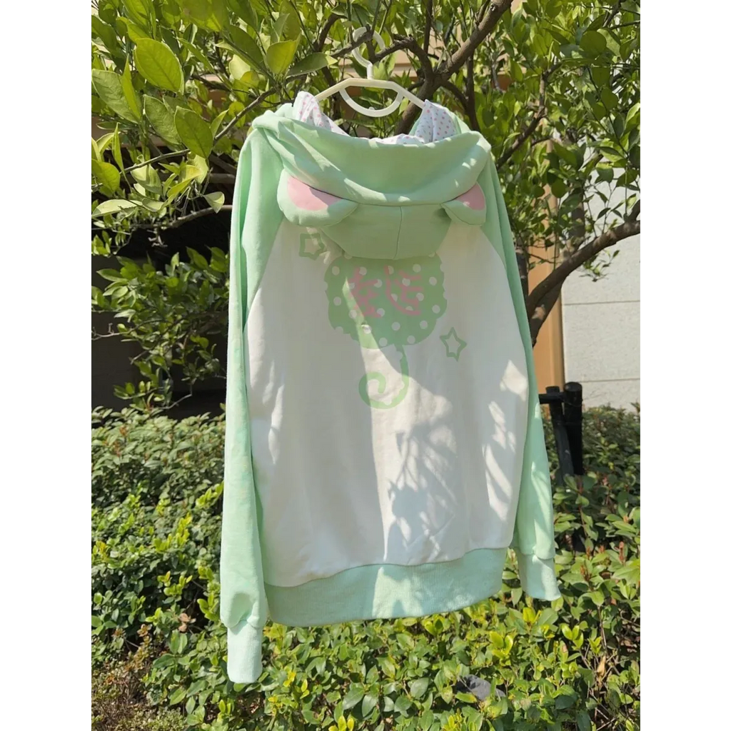 Kawaii Bunny Ear Lace-Up Hooded Zip Jacket - Women’s Clothing & Accessories - Hoodie - 4