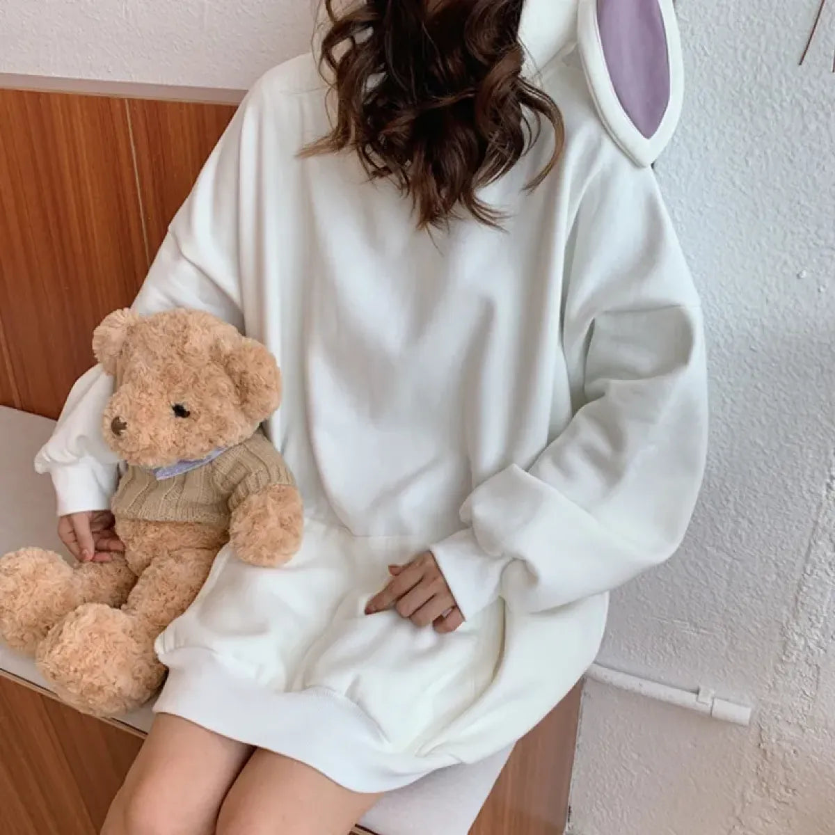 Bunny Ear Women’s Hoodie - Cute Rabbit Long Sleeve Top - Women’s Clothing & Accessories - 3