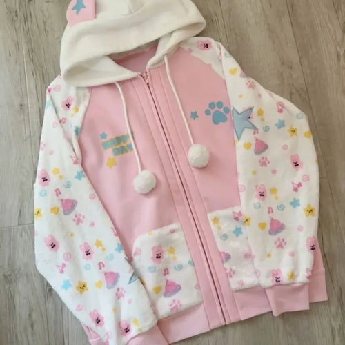 Kawaii Harajuku Zip Hoodie with Bunny Ears - Hoodies & Sweatshirts - Hoodie - 1