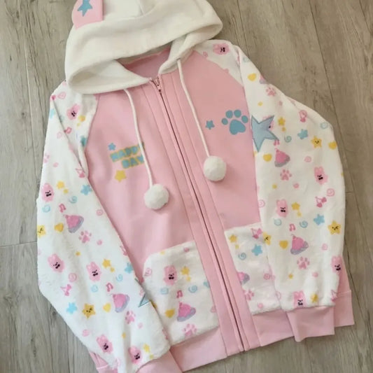 Kawaii Harajuku Zip Hoodie with Bunny Ears - Hoodies & Sweatshirts - Hoodie - 1