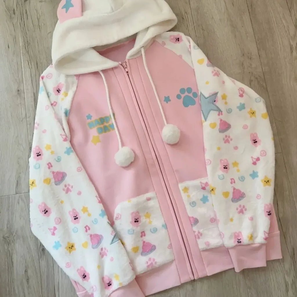 Kawaii Harajuku Zip Hoodie with Bunny Ears - Hoodies & Sweatshirts - Hoodie - 7