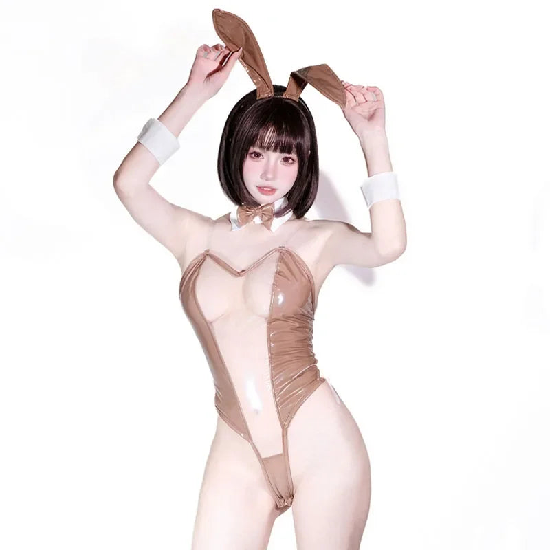 Sexy Bunny Girl Costume - Transparent Halloween Cosplay Jumpsuit - Brown / Nearest Warehouse / One Size - Women’s