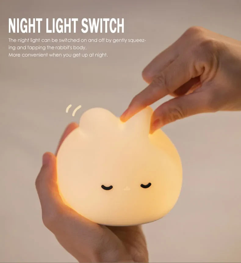 Bunny Silicone Night Light – Soft LED Lamp for Kids Room Nursery or Gifts - Multicolored / USB Plug / Nearest