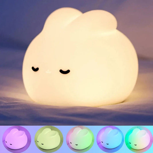 Bunny Silicone Night Light – Soft LED Lamp for Kids Room Nursery or Gifts - Multicolored / USB Plug / Nearest