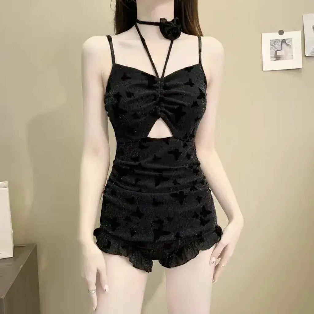 Butterfly Glitter Swimsuit – Kpop 3D Flower 3PCS Mesh Set - Tops & Tees - Long - Swimwear - 4