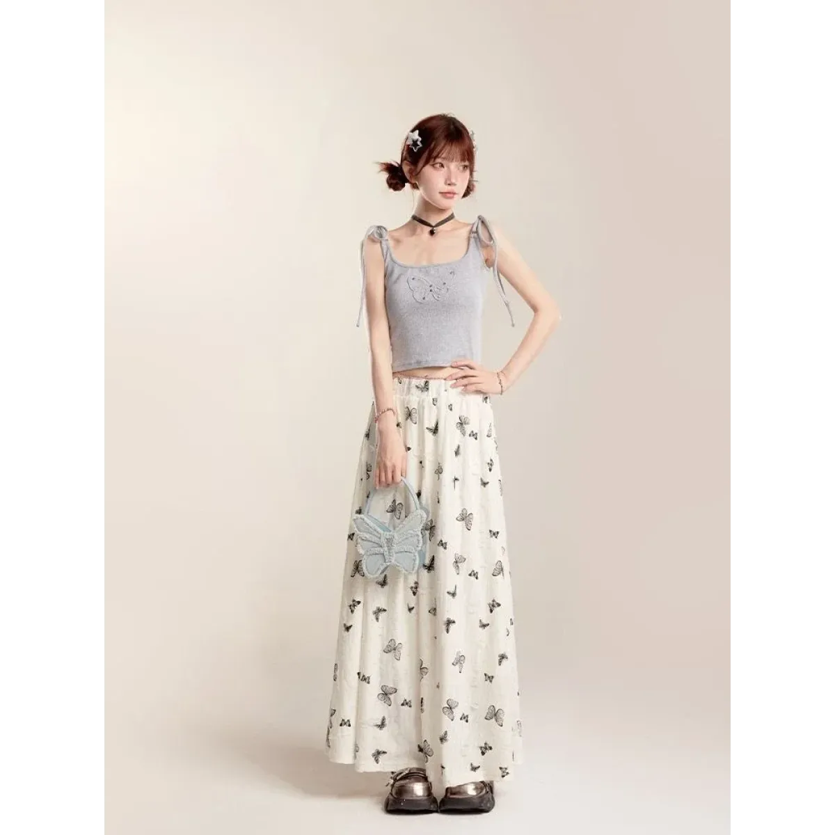 Fairycore Butterfly Print Ruffle Maxi Skirt - Bottoms - Skirts - 3