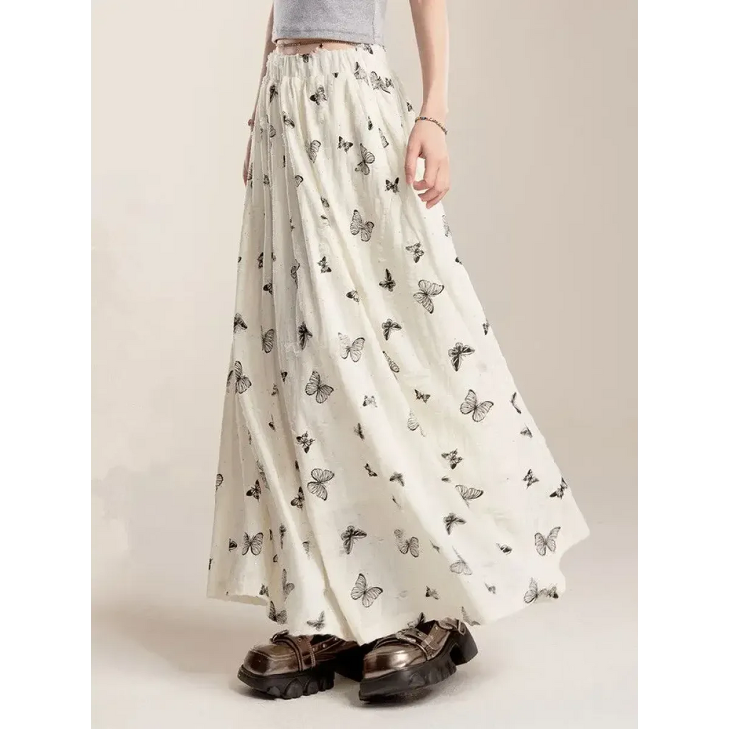 Fairycore Butterfly Print Ruffle Maxi Skirt - Bottoms - Skirts - 4