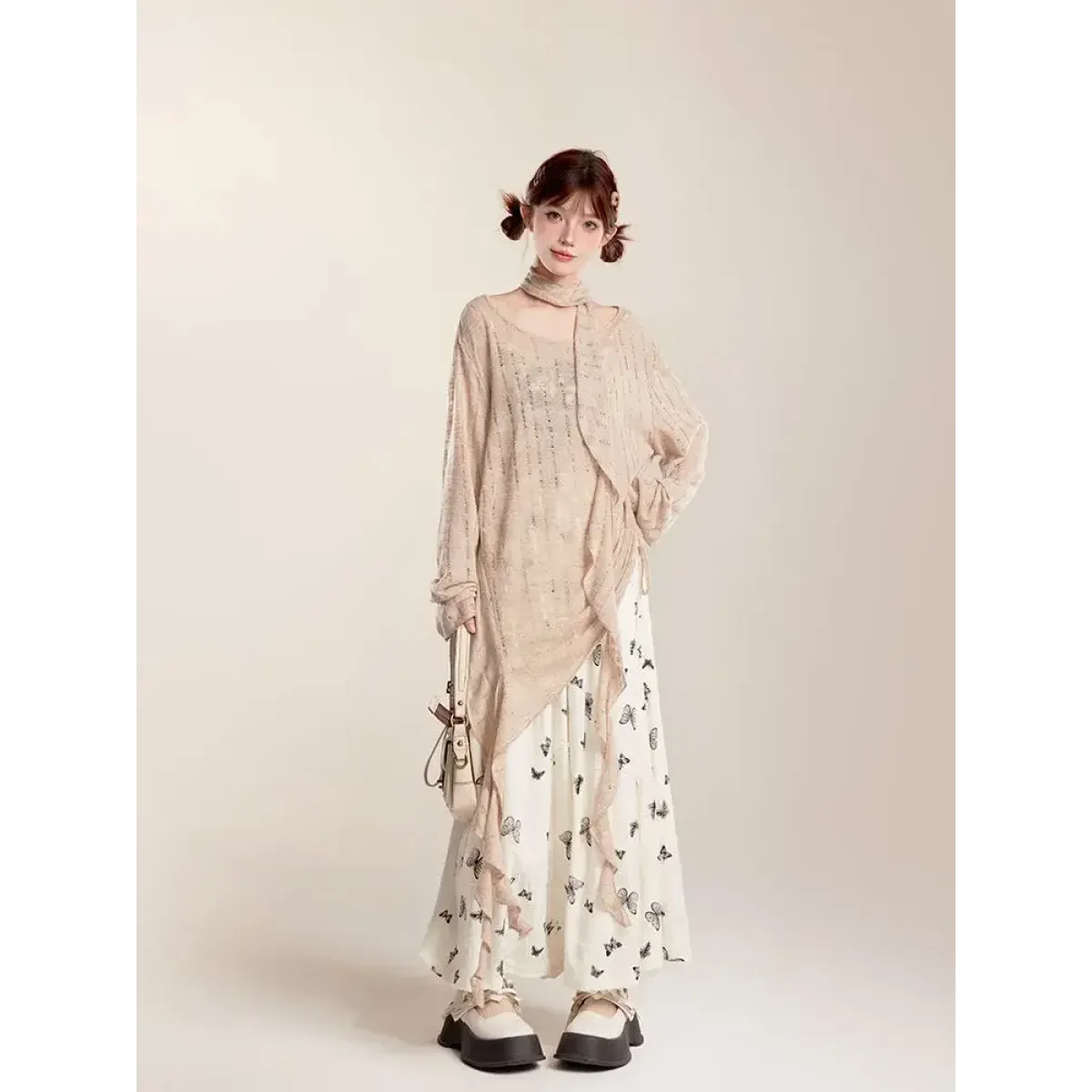 Fairycore Butterfly Print Ruffle Maxi Skirt - Bottoms - Skirts - 5