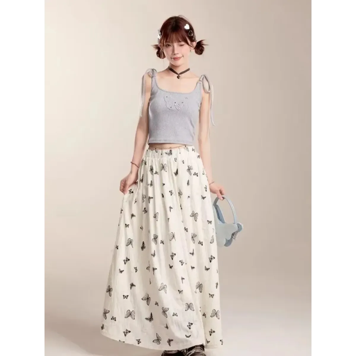 Fairycore Butterfly Print Ruffle Maxi Skirt - Bottoms - Skirts - 6