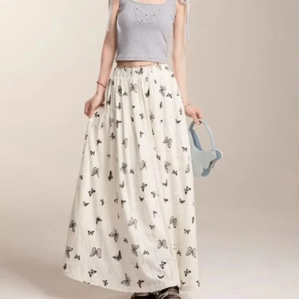 Fairycore Butterfly Print Ruffle Maxi Skirt - Bottoms - Skirts - 7