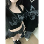 Butterfly Print Off-Shoulder Couples Tee - T-Shirts - T-Shirt - 2