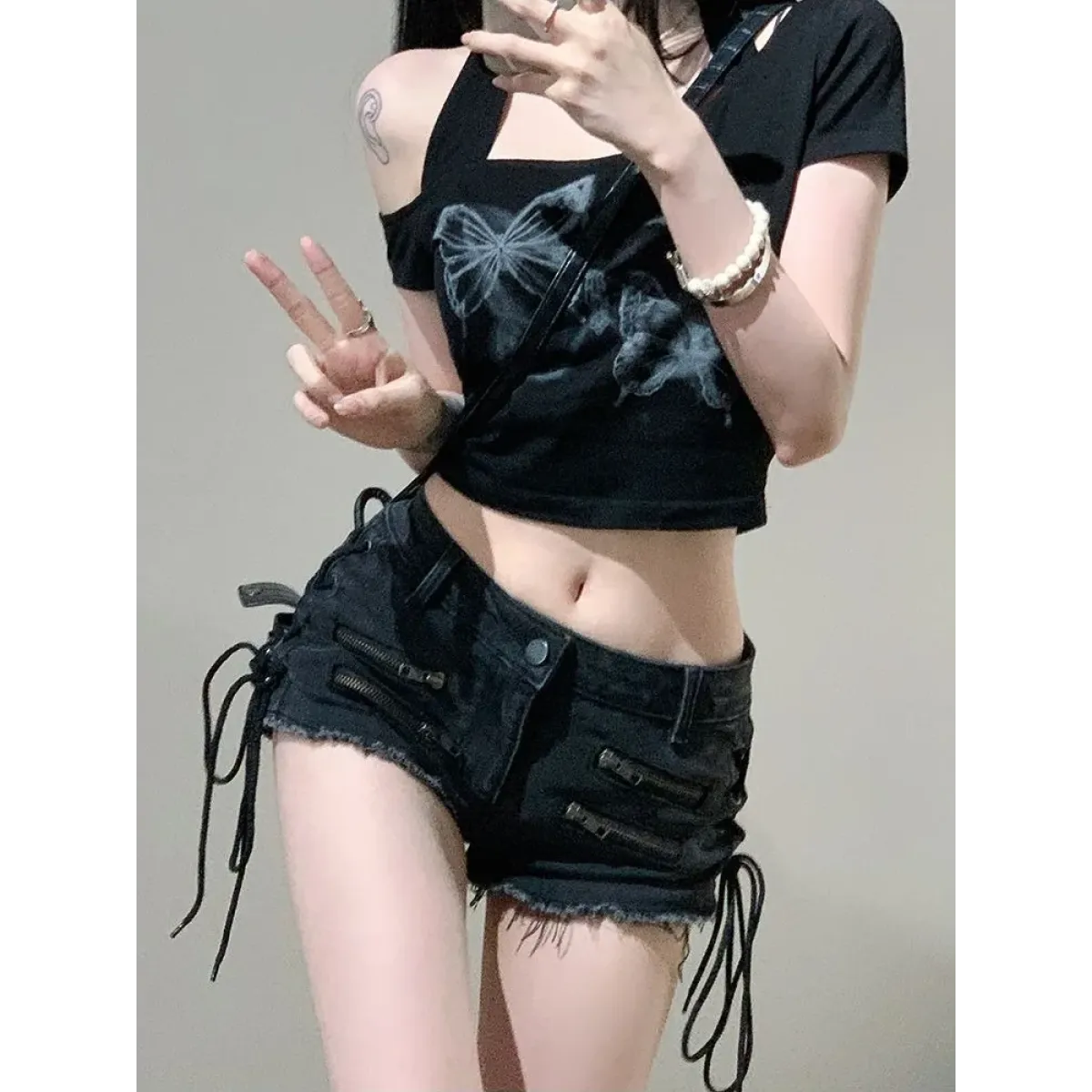 Butterfly Print Off-Shoulder Couples Tee - T-Shirts - T-Shirt - 3