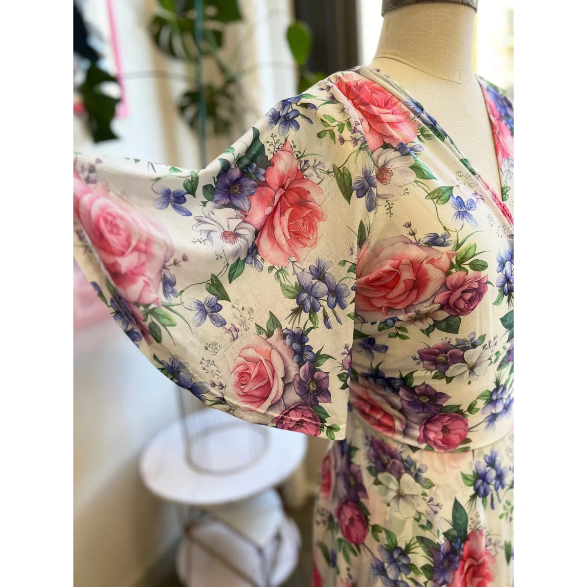 Lydia Wrap Dress - Pink Rose Bouquet Mesh - All Dresses - Maxi Dress - 3