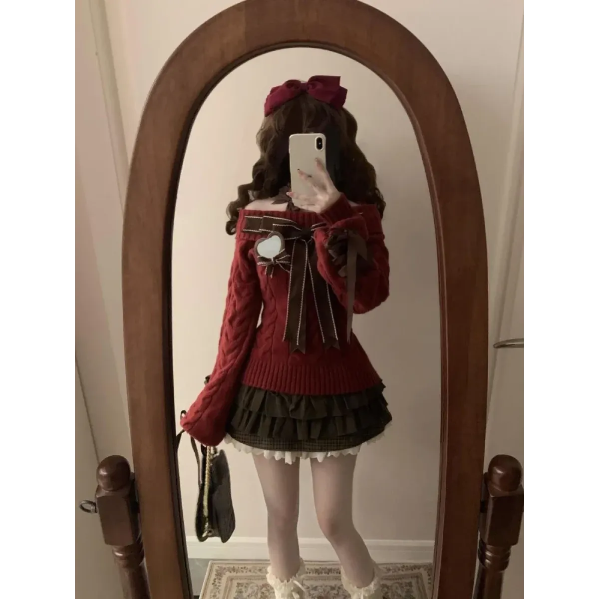 Off-Shoulder Bow Knit Sweater – Lolita E-Girl Style - Sweaters - Women’s Sweaters - 5