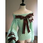 Off-Shoulder Bow Knit Sweater – Lolita E-Girl Style - Sweaters - Women’s Sweaters - 2