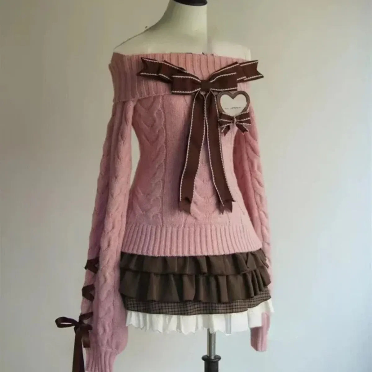 Off-Shoulder Bow Knit Sweater – Lolita E-Girl Style - Sweaters - Women’s Sweaters - 3