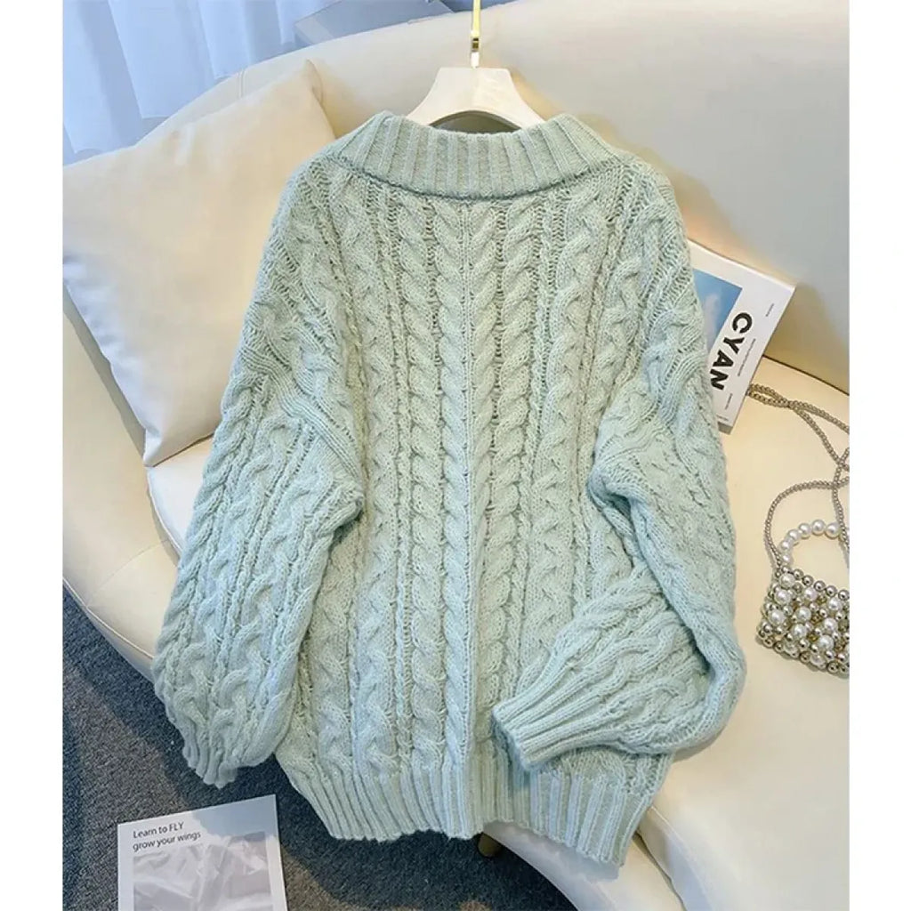 Harajuku Oversized Pink V-Neck Knit Sweater - Sweaters - Sweater / Pullover - 2