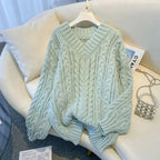 Harajuku Oversized Pink V-Neck Knit Sweater - Sweaters - Sweater / Pullover - 3