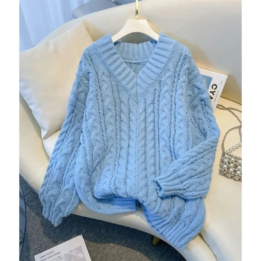 Harajuku Oversized Pink V-Neck Knit Sweater - Sweaters - Sweater / Pullover - 6