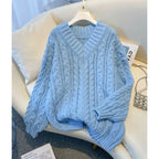 Harajuku Oversized Pink V-Neck Knit Sweater - Sweaters - Sweater / Pullover - 6