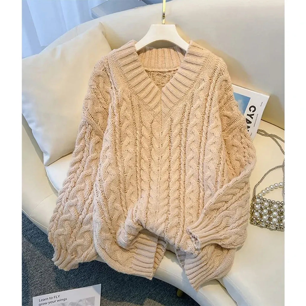 Harajuku Oversized Pink V-Neck Knit Sweater - Sweaters - Sweater / Pullover - 5