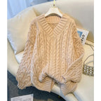 Harajuku Oversized Pink V-Neck Knit Sweater - Sweaters - Sweater / Pullover - 5
