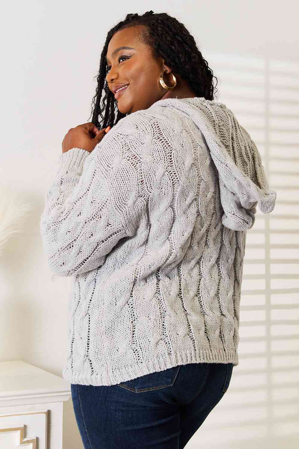 Cable-Knit Hooded Sweater - Sweaters - Shirts & Tops - 11 - 2024